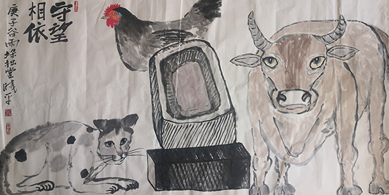 牟晓平作品20《守望相依》 规格：68X136cm 创作时间：庚子（2020年）